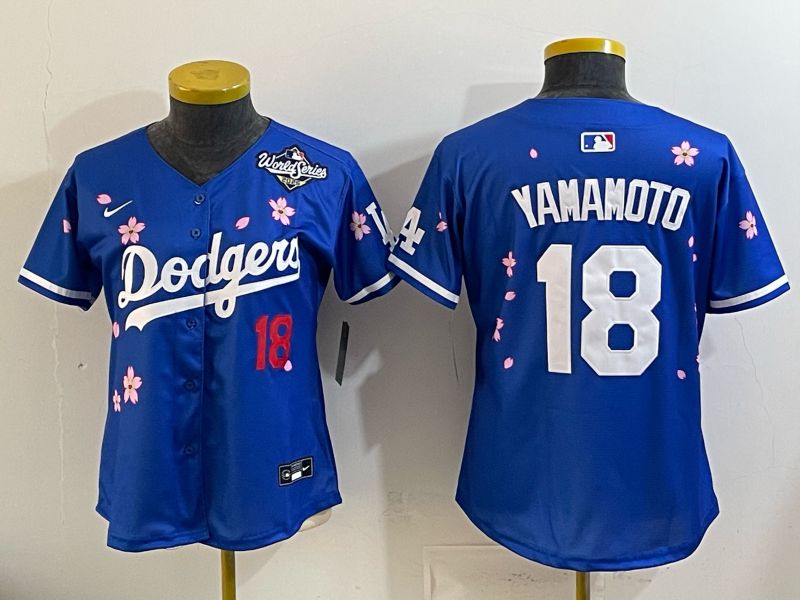 Youth Los Angeles Dodgers #18 Yamamoto Blue Sakura Edition 2026 Nike MLB Jersey 001
